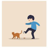 Child playfully interacts with cat in flat and minimal art vector