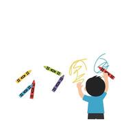 Child Drawing with Colorful Crayons in Flat Minimal Art vector