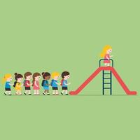 Children Playing on a Slide in a Minimal Flat Design Art vector