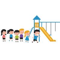 Children playing on playground slide in flat design art vector