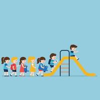 Children Playing on Slide with Minimalist Design in Art Style vector