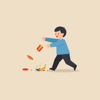 Child playing with food items in minimal flat design illustration vector