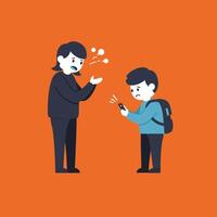 Mother speaking to child about phone usage in flat art vector
