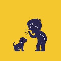 Boy interacting with a dog in minimal flat design art vector