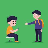 Two boys interacting in a flat style showing emotional change in art vector