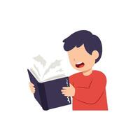 Child reading a book with excitement in flat art style vector