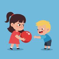 Children Playing with a Red Ball in Flat Art Style Illustration vector