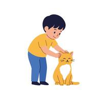 Child petting a cat in flat design style illustration vector