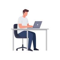 Person working at a desk with laptop in flat art style vector