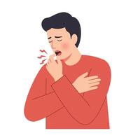 Man experiencing discomfort in flat minimal art style showing two frames of pain expression illustration vector