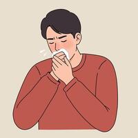 Man sneezing in a cozy sweater detailed illustration vector