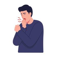 Man coughing in discomfort with minimal flat design art vector