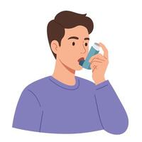 Young man using an inhaler in flat style art vector