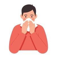 Man sneezing in a cozy sweater flat art style illustration vector