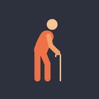 Elderly person using a walking cane in minimal design art vector