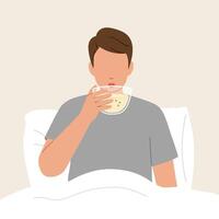 Man enjoying warm drink in bed minimalist art vector