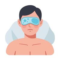 Relaxing man wearing sleep mask in minimal flat art style vector