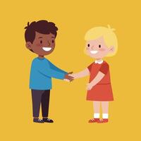 Two Children Shaking Hands in Flat, Colorful Design Art vector