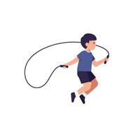 Boy jumping rope in playful motion, flat design style, colorful illustration vector