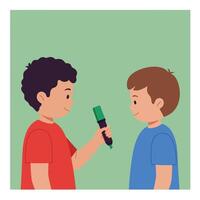 Two boys exchanging a marker in minimal flat illustration art vector