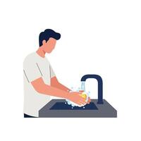 Man washing hands at a sink in flat illustration vector