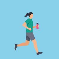 Runner in motion with a drink in hand, flat illustration vector