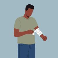 Person applying bandage to arm in flat illustration style vector