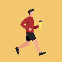 Running man with a drink in hand in flat design art vector