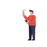 Person measuring temperature with thermometer in flat art style vector