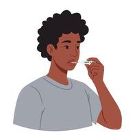 Young man taking a test in a minimal and flat style illustration vector