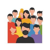 Group of diverse people wearing masks in flat design art vector