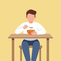 Person enjoying a meal at a table in flat minimal art vector