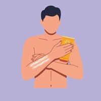 Man applying sunscreen with a caring expression in flat art vector