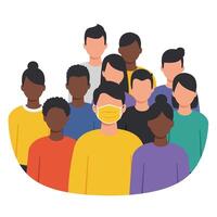 Group of diverse individuals wearing masks in flat design art vector