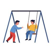 Children playing on a swing set in a flat and colorful illustration vector