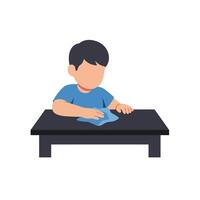 Child cleaning table with cloth in flat design art vector