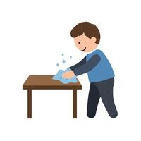 Person cleaning a table with cloth in flat art style vector