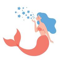 Mermaid blowing sparkling stars in flat and colorful art vector