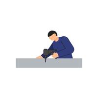 Worker using a power tool in flat design style art vector