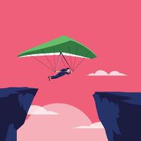 Paraglider soaring between cliffs in vibrant colors flat art vector