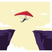 Paraglider soaring between cliffs in minimal style illustration vector