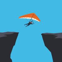 Hang glider soaring between cliffs in flat design art vector