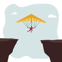 Hang glider soaring between cliffs in flat minimal art illustration vector