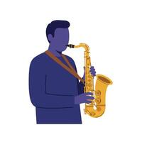 Saxophonist playing a golden saxophone in flat art style vector