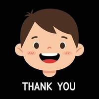Smiling child character in flat design style with Thank You text illustration vector