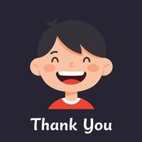 Happy child smiling with a thank you message in flat art vector