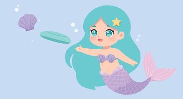 Cute mermaid character with playful expressions in flat illustration style vector
