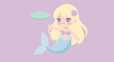 Cute mermaid character swimming in a playful pose with flat design art vector