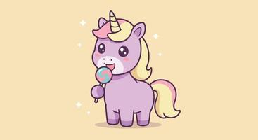 Cute unicorn character design in flat style with lollipop art vector