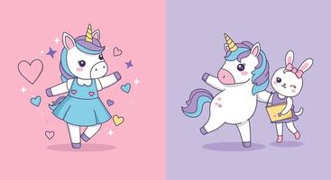Cute unicorn character dancing in a flat, colorful style art vector